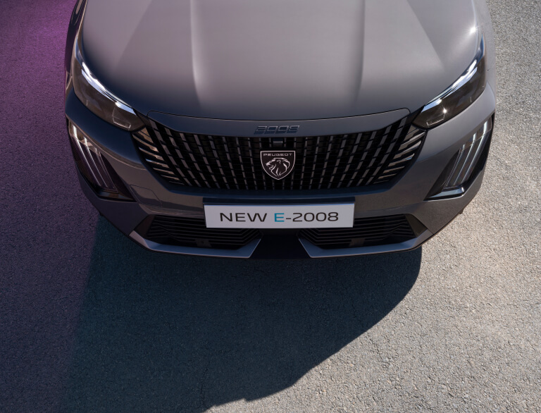 Upward angled front view of Peugeot 2008