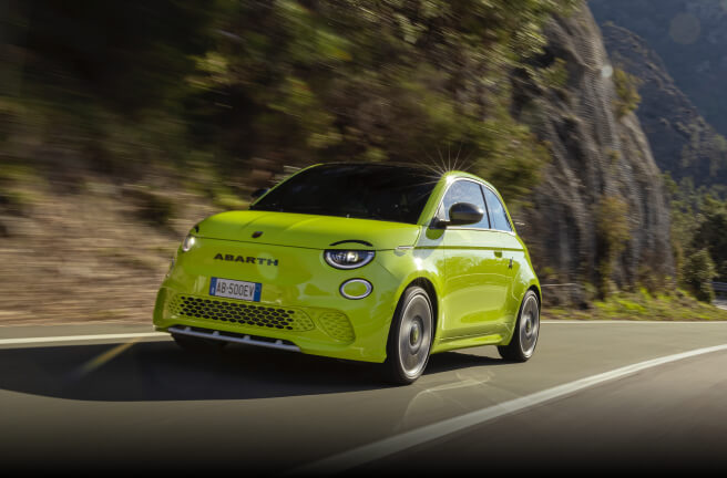 Front angled view of Abarth 500E